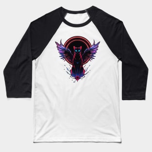 Black Cat with Wings Baseball T-Shirt